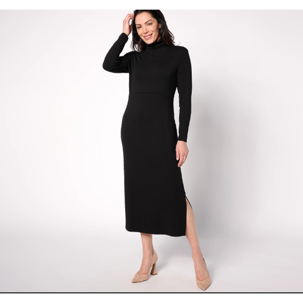 A632040 WOMEN WITH CONTROL Jersey Tummy Control Midi Dress Black Petite L